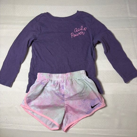 Nike Shorts with Old Navy Girl Power Shirt 4T - Picture 1 of 5